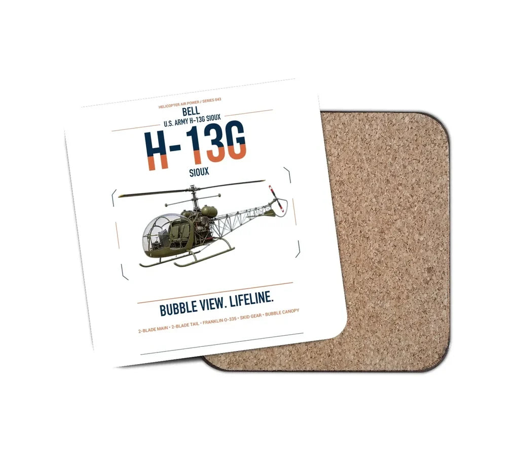 Bell H-13G Sioux design on white 1 piece coaster