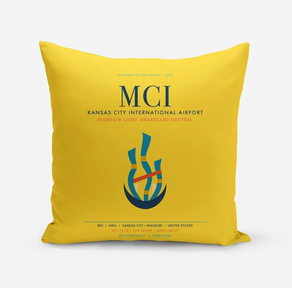 Kansas City International Airport (MCI) design on yellow pillow