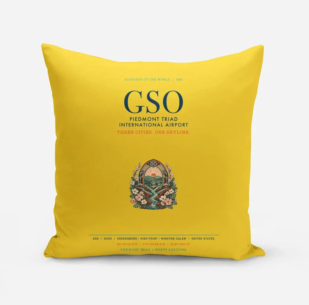 Piedmont Triad International Airport (GSO) design on yellow pillow
