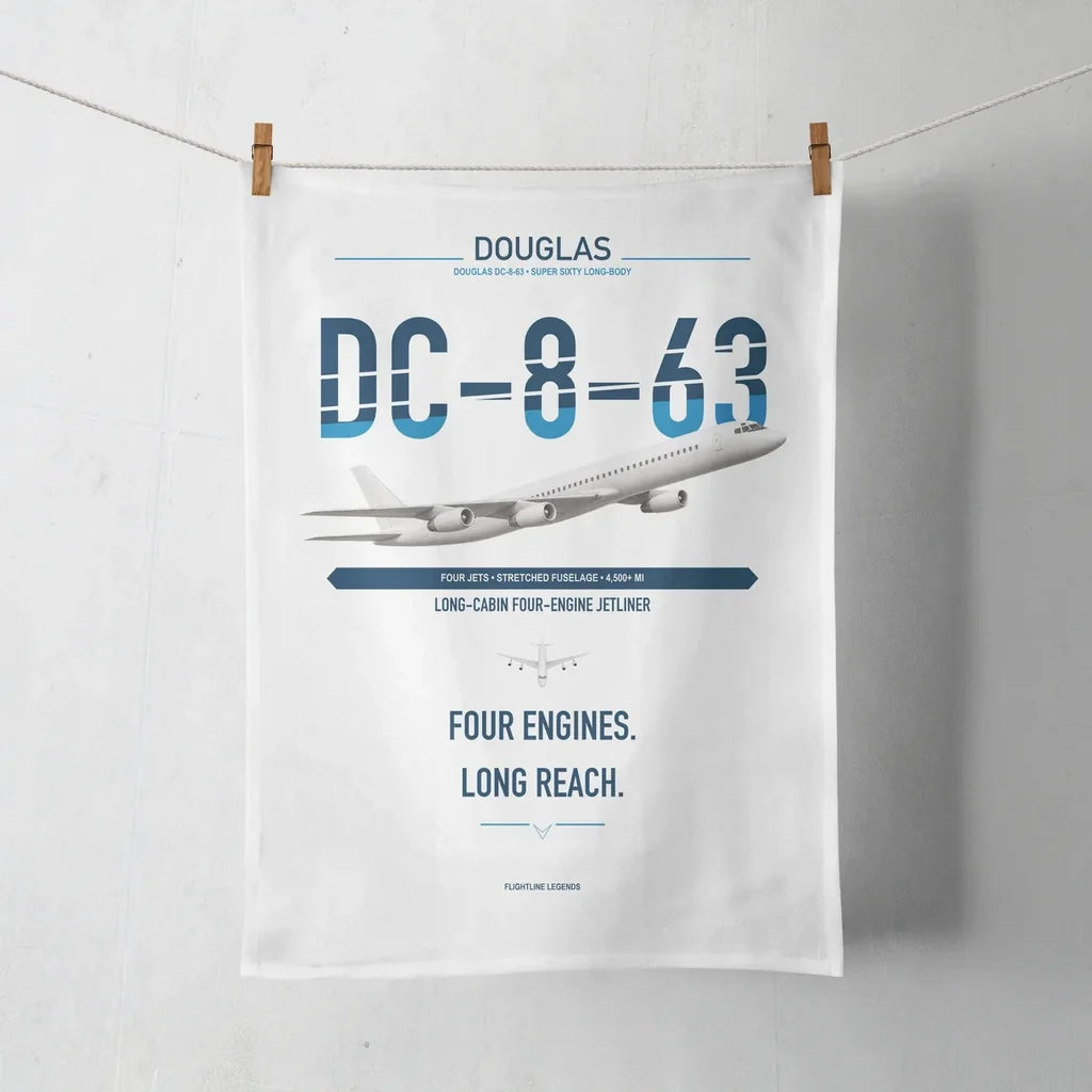 Douglas DC-8-63 design on white towel