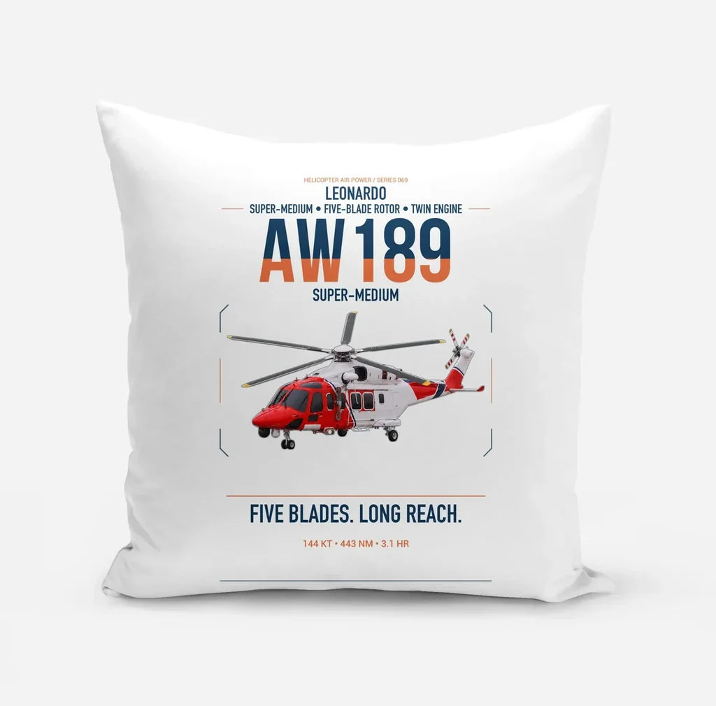 Leonardo AW189 design on white pillow