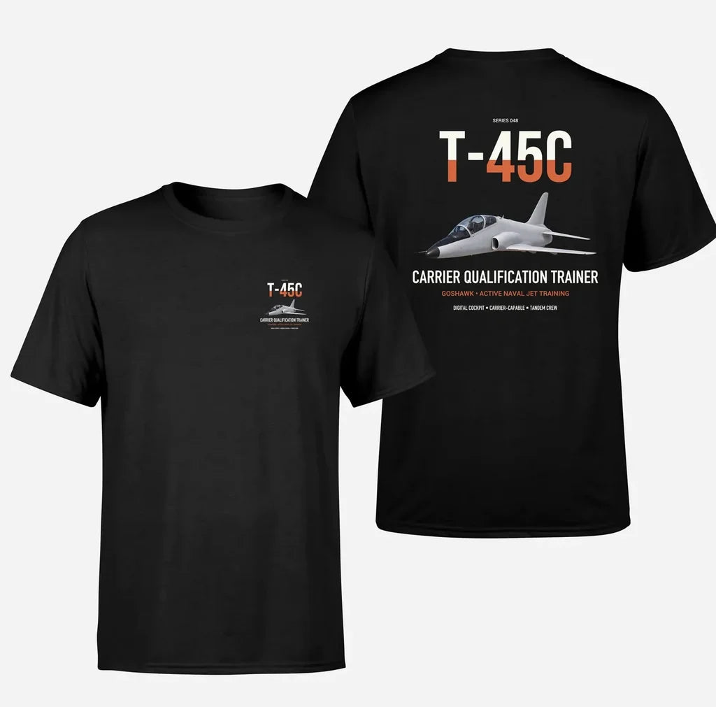 T-45C Goshawk design on black double-side t-shirt, double-side print