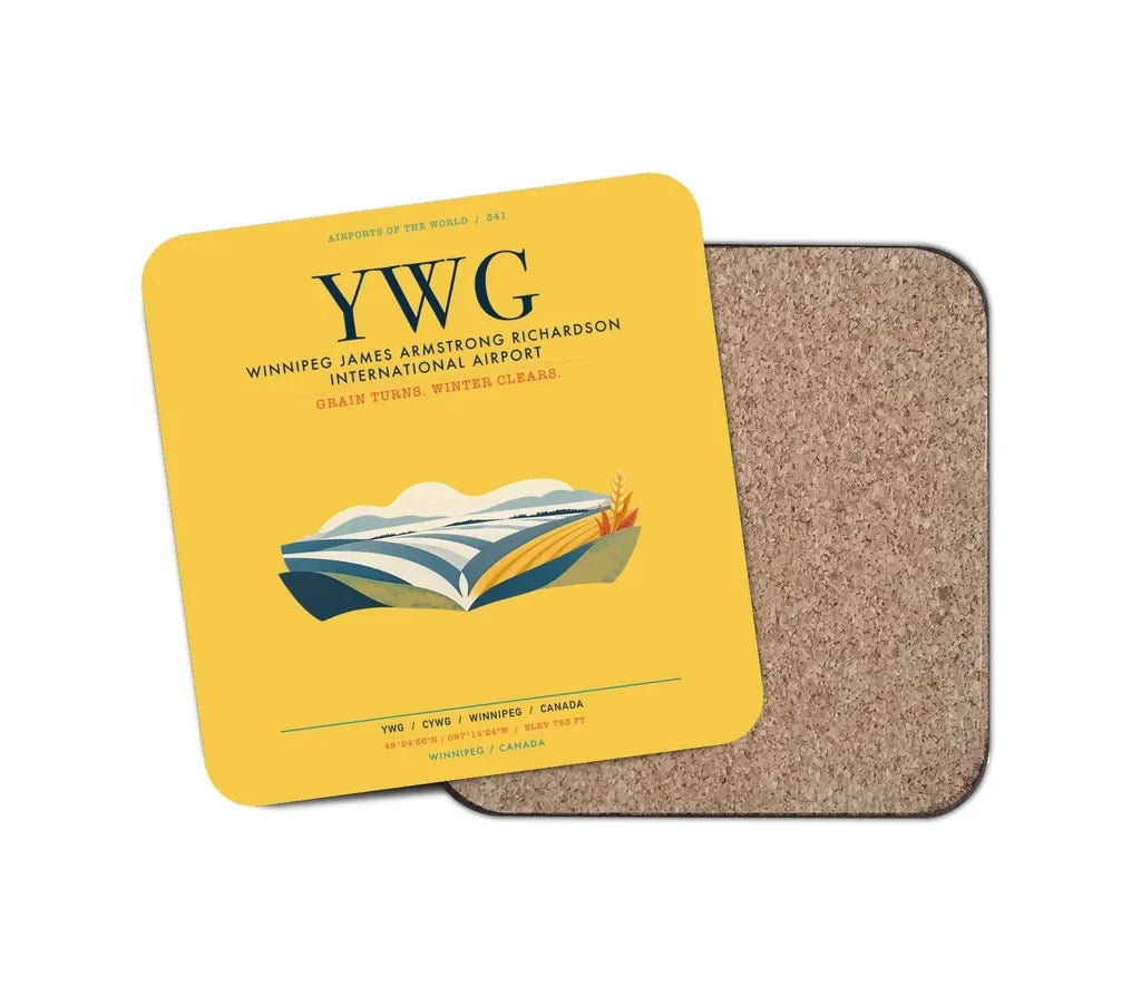 Winnipeg James Armstrong Richardson International Airport (YWG) design on yellow 1 piece coaster