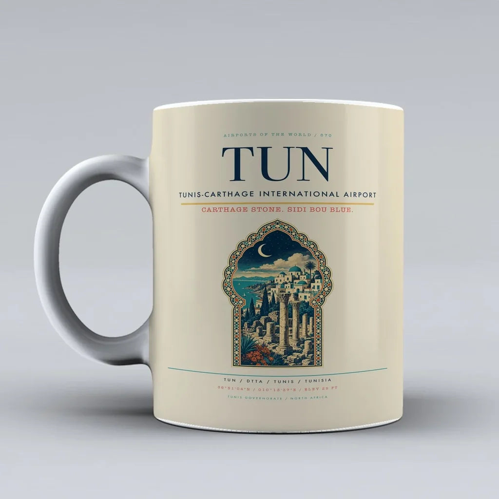 International Airport TUN Mug design on beige tunis carthage
