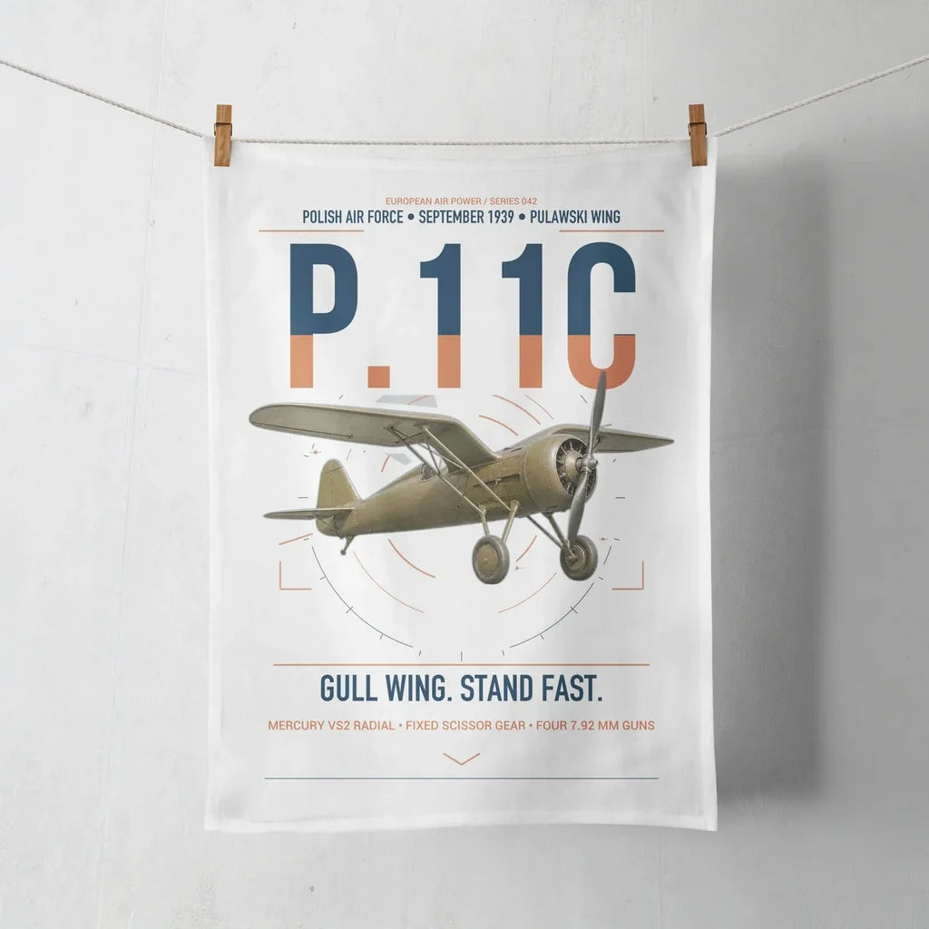 PZL P.11c design on white towel