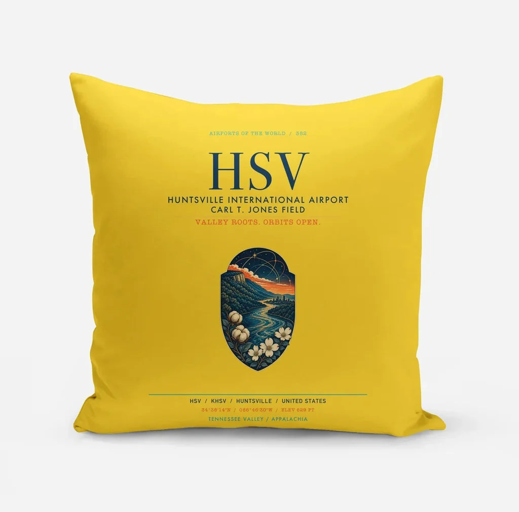 Huntsville International Airport (HSV) design on yellow pillow