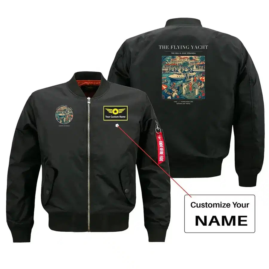 VINTAGE G4075 - The Flying Yacht - Bomber Jacket design on black+name