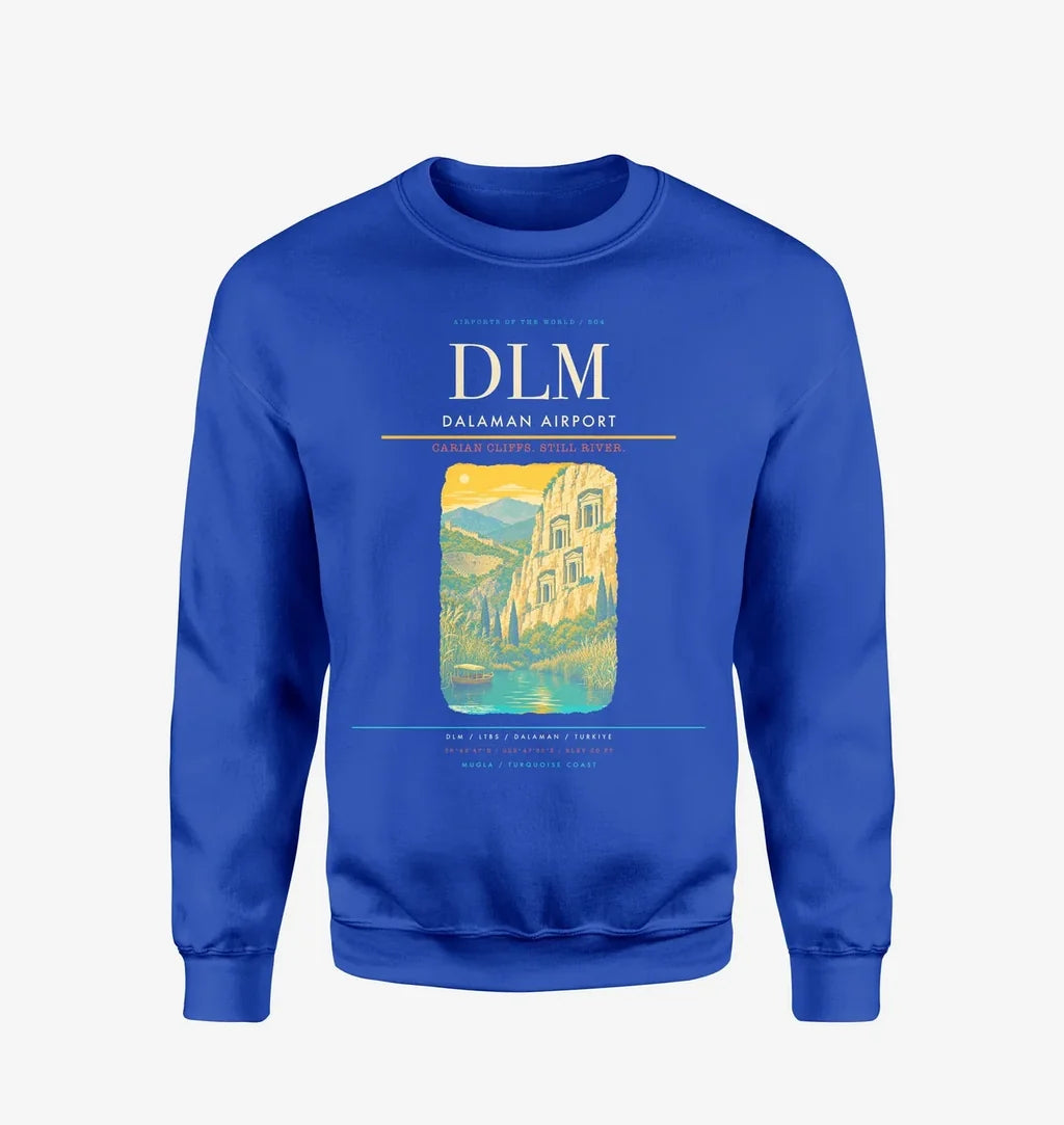 Dalaman Airport (DLM) design on blue sweatshirt