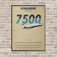 Thumbnail for Bombardier Global 7500 vertical canvas print - framed - beige background