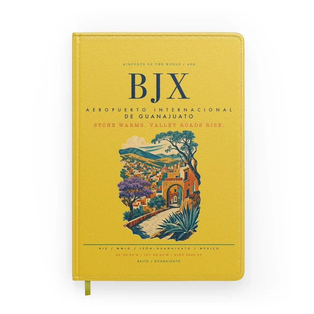 Aeropuerto Internacional de Guanajuato (BJX) design on yellow notebook