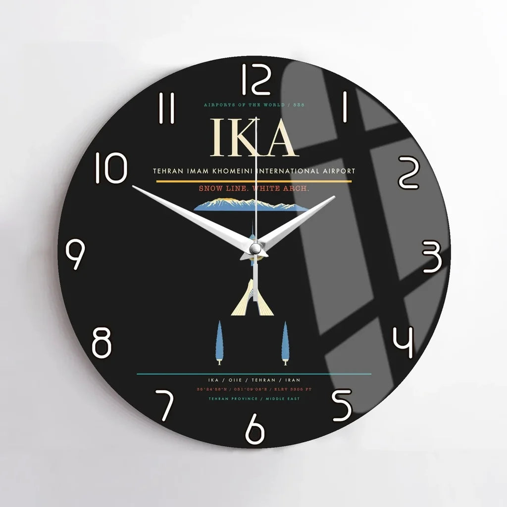Tehran Imam Khomeini International Airport (IKA) design on black no frame wall clock