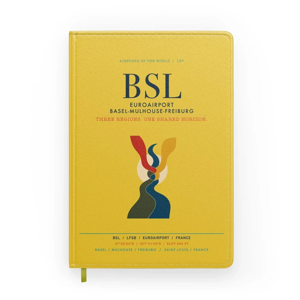 EuroAirport Basel-Mulhouse-Freiburg (BSL) design on yellow notebook