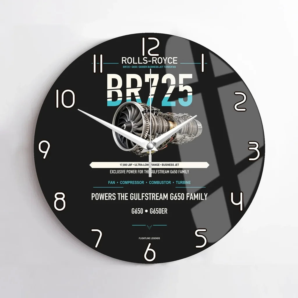 BR725 design on black no frame wall clock