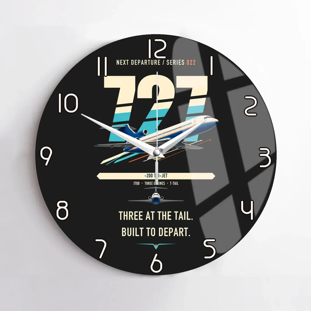Boeing 727-200 design on black no frame wall clock