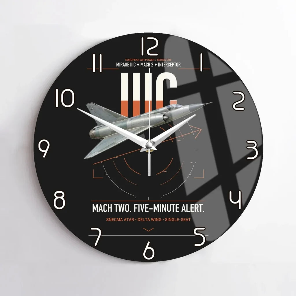 Dassault Mirage IIIC design on black no frame wall clock