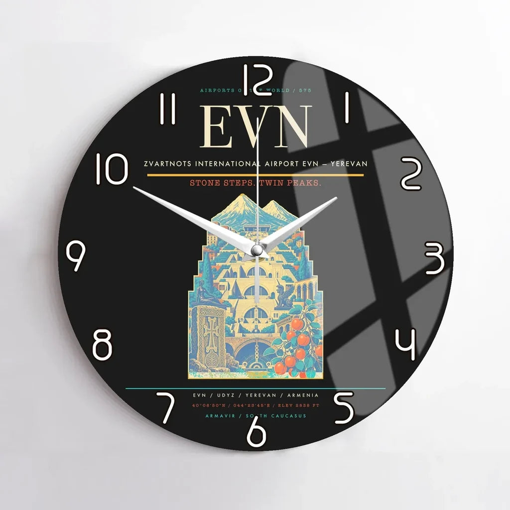 Zvartnots International Airport (EVN) design on black no frame wall clock