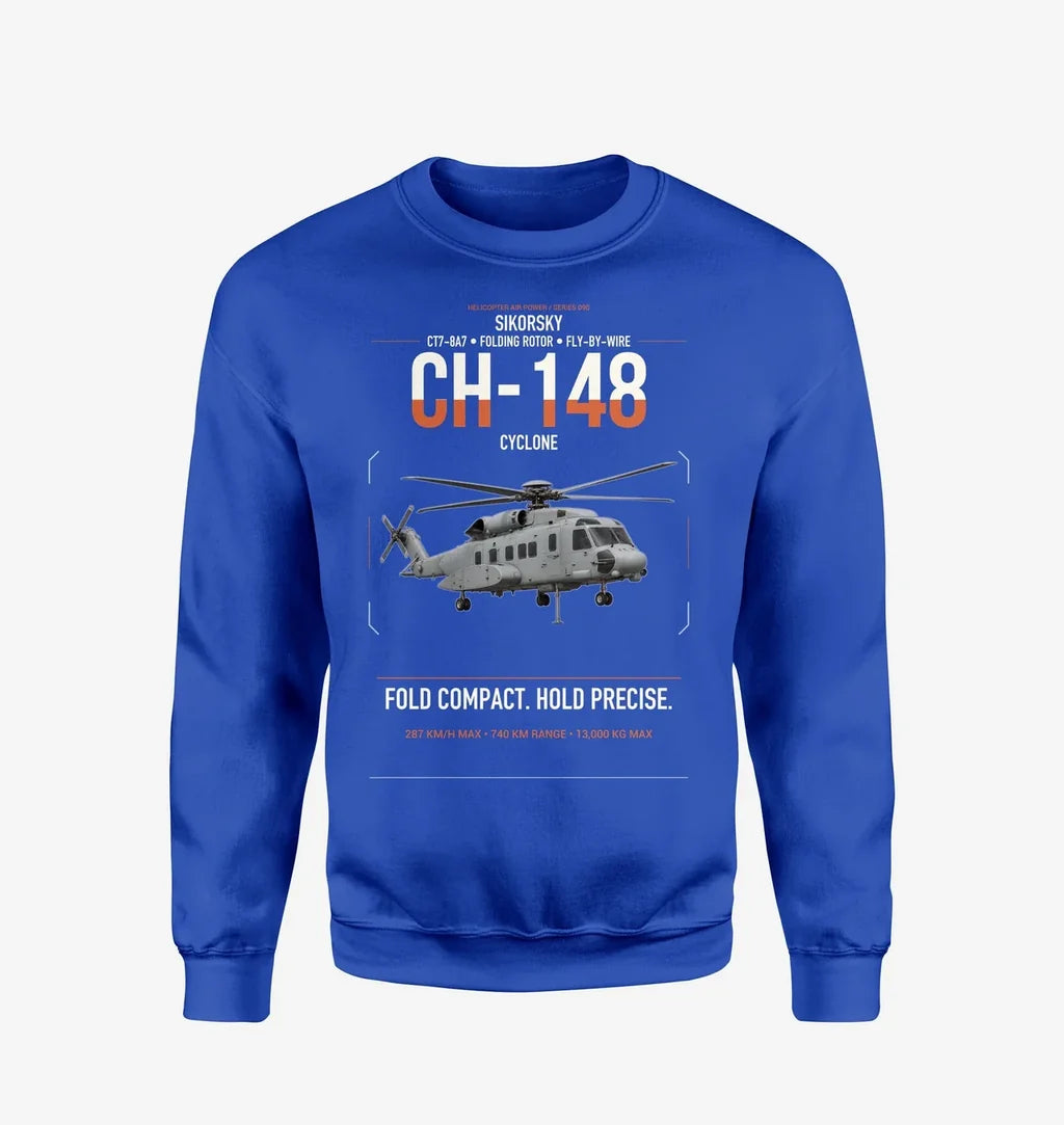 Sikorsky CH-148 Cyclone design on blue sweatshirt