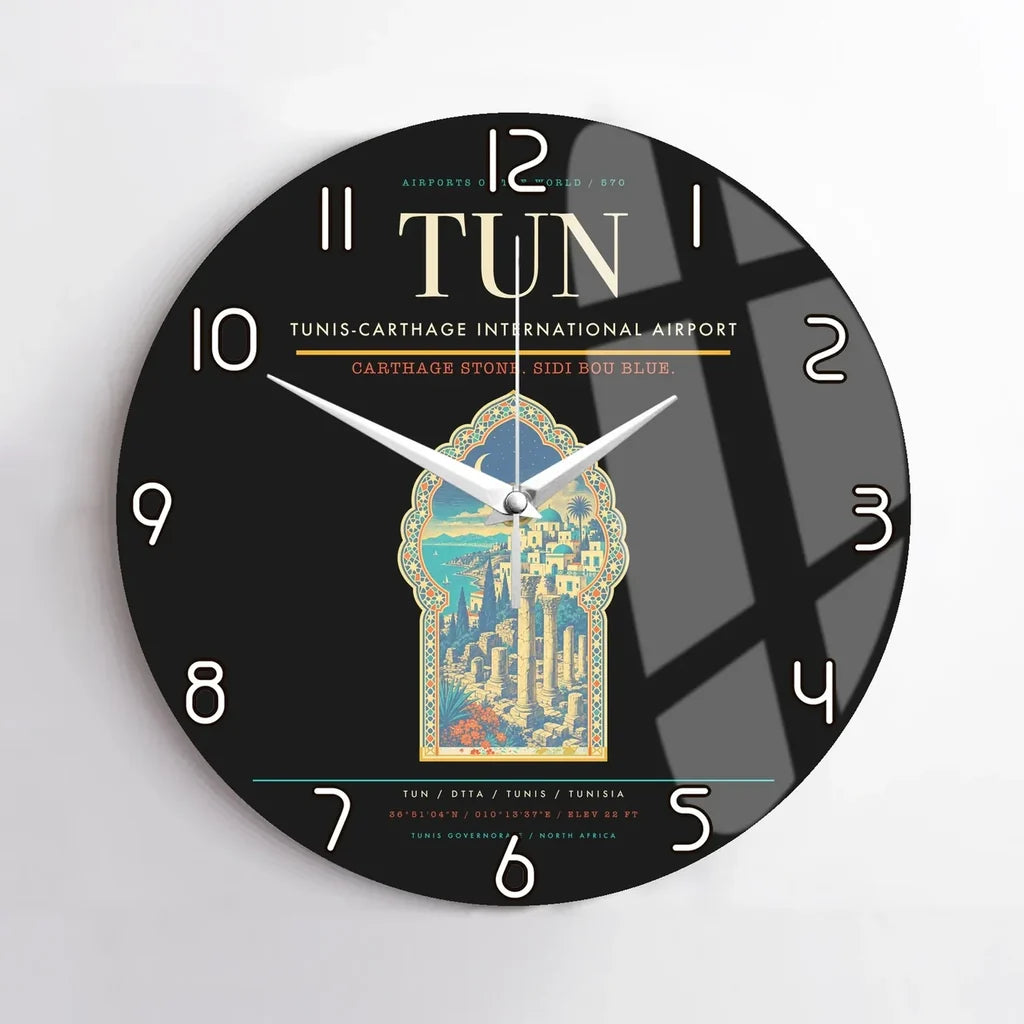 Tunis-Carthage International Airport (TUN) design on black no frame wall clock