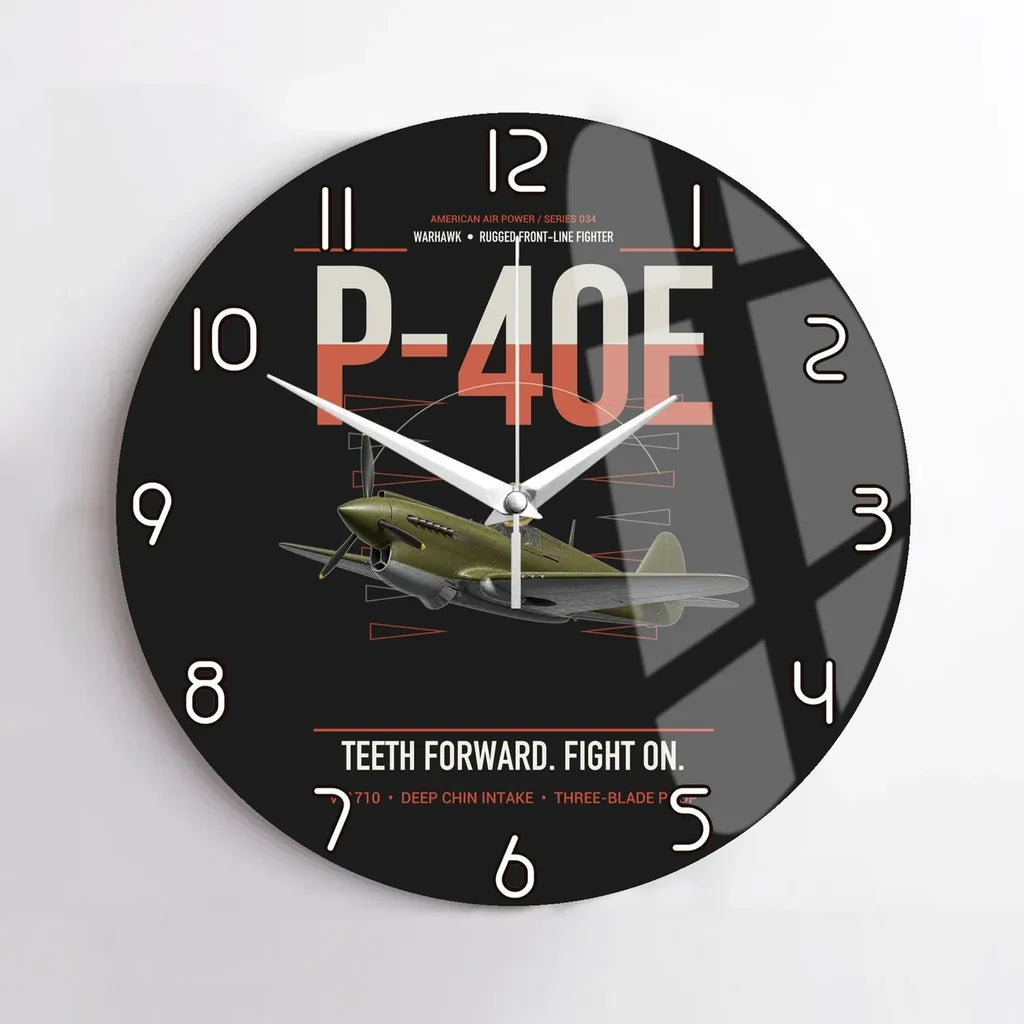P-40E Warhawk design on black no frame wall clock