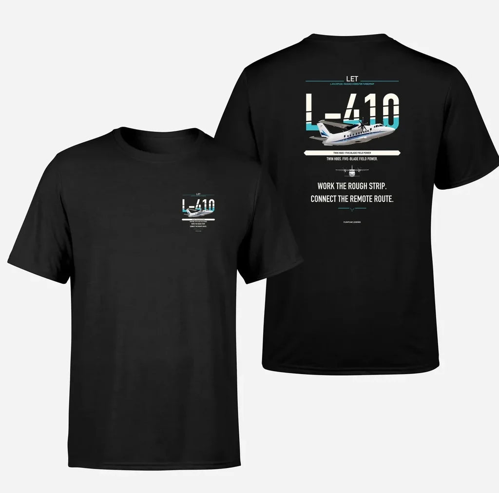 LET L-410 UVP-E20 design on black t shirt