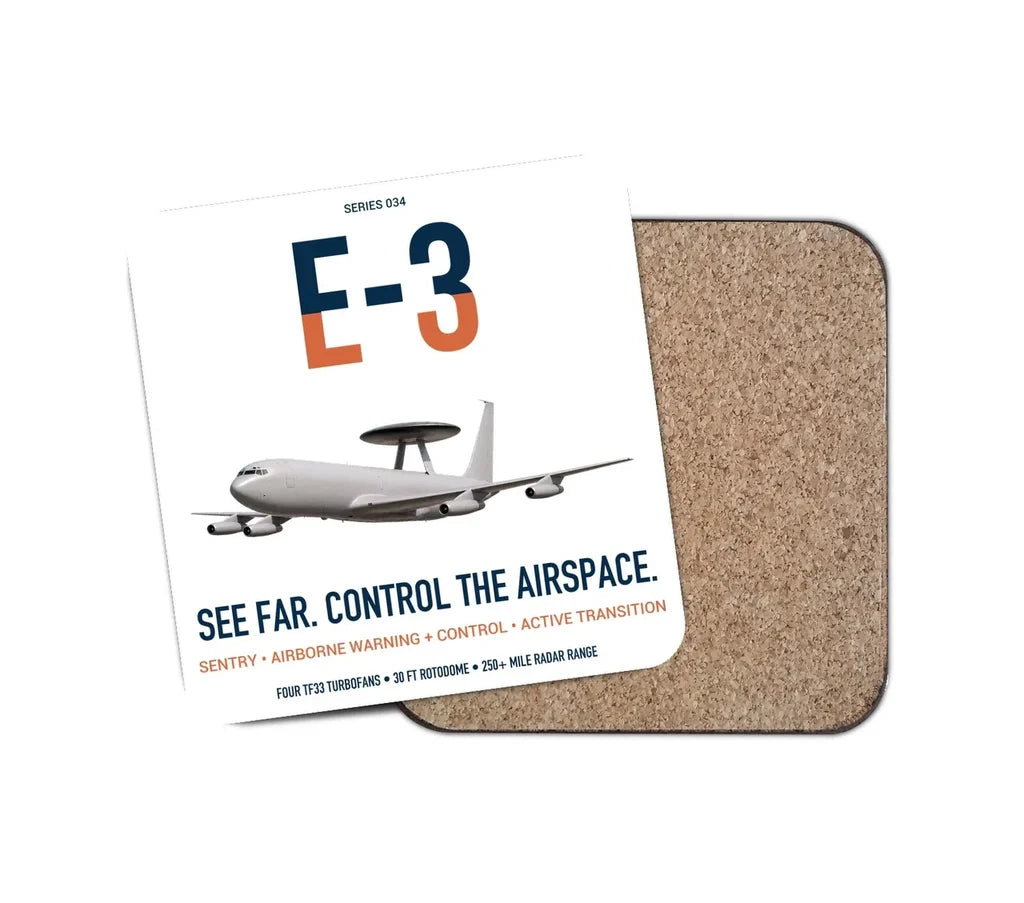 E-3 Sentry AWACS design on white 1 piece coaster