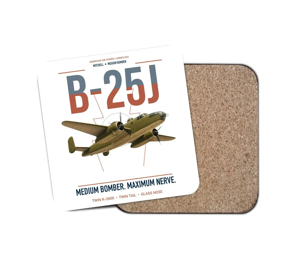 B-25J Mitchell design on white 1 piece coaster