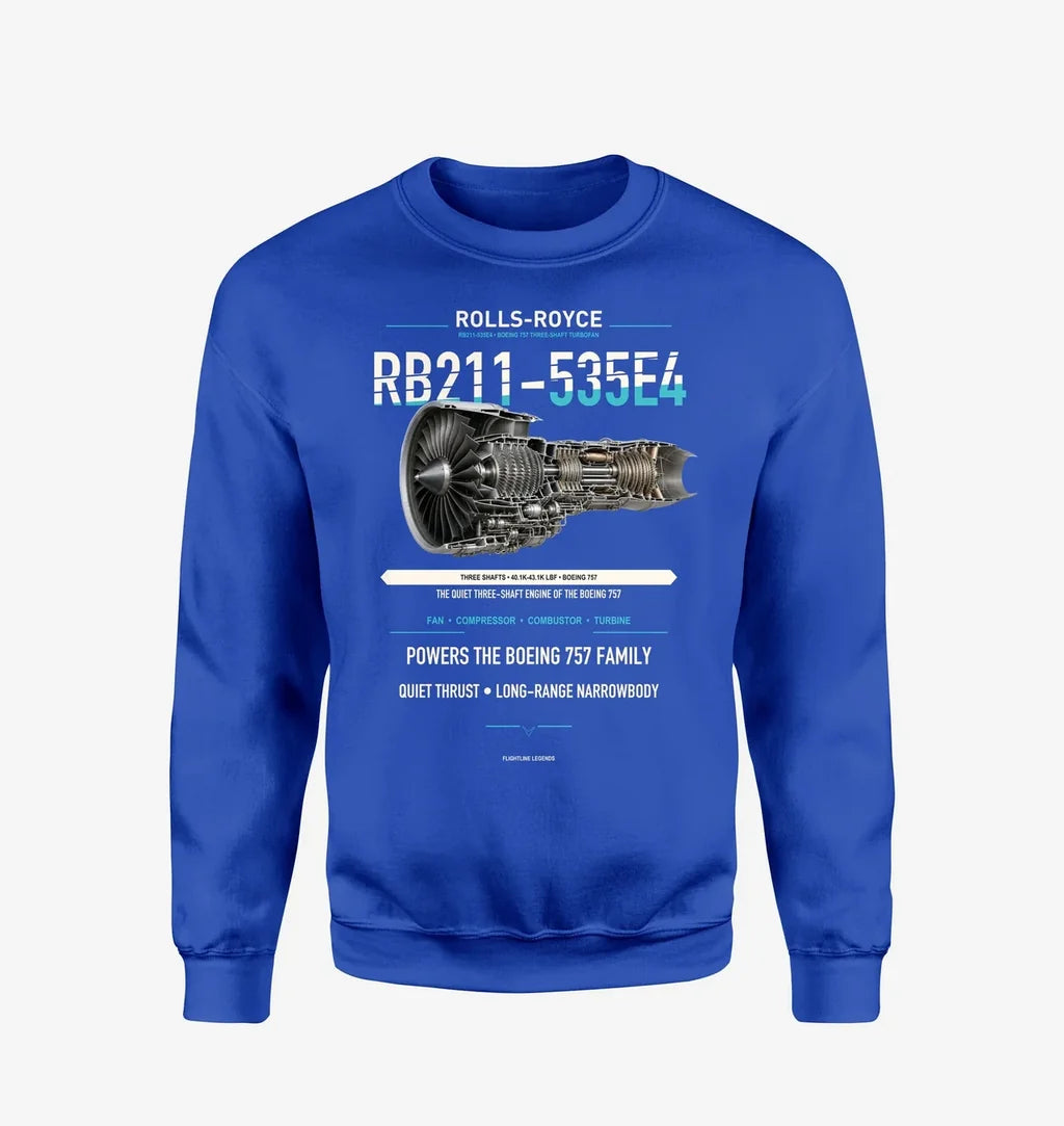 RB211-535E4 design on blue sweatshirt