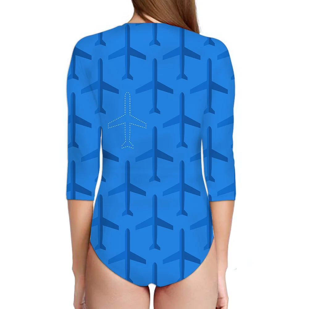 Blue Seamless Airplanes Swimsuit - view 2