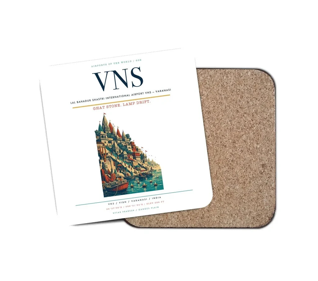 Lal Bahadur Shastri International Airport (VNS) design on white 1 piece coaster