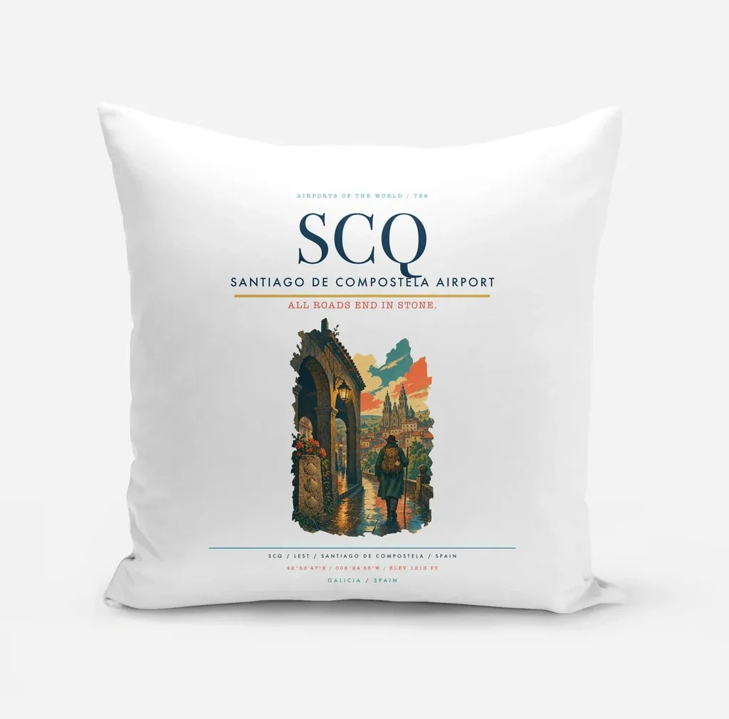 Santiago de Compostela Airport (SCQ) design on white pillow