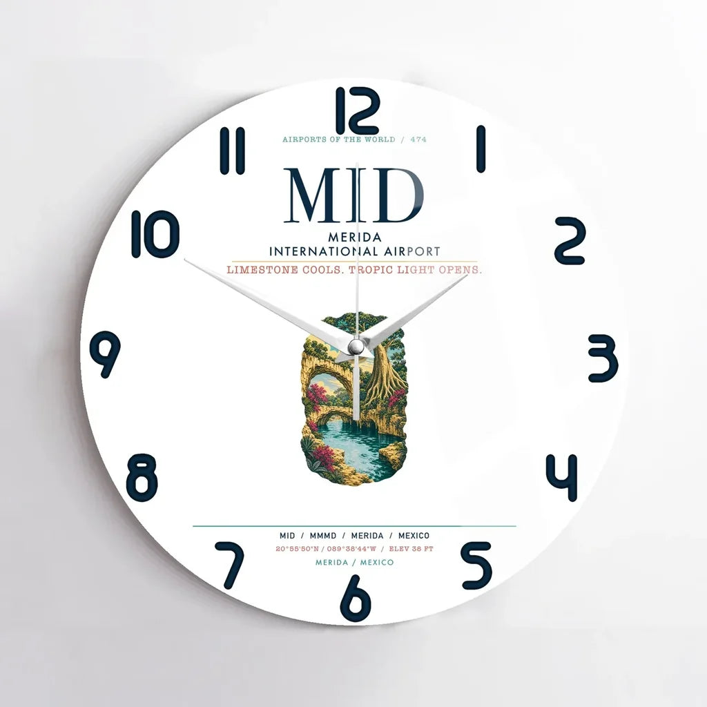 Merida International Airport (MID) design on white no frame wall clock