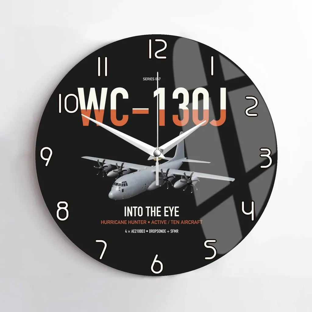 WC-130J Hurricane Hunter design on black no frame wall clock