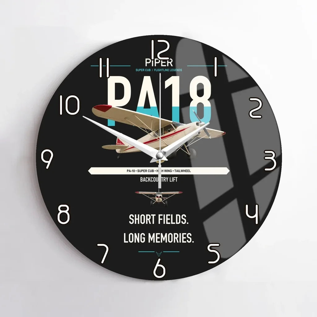 Piper PA-18 Super Cub design on black no frame wall clock