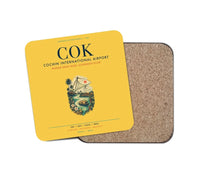 Thumbnail for Cochin International Airport Kochi (COK) design on yellow 1 piece coaster
