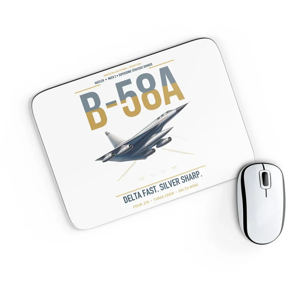 B-58A Hustler design on white rectangle mouse pad