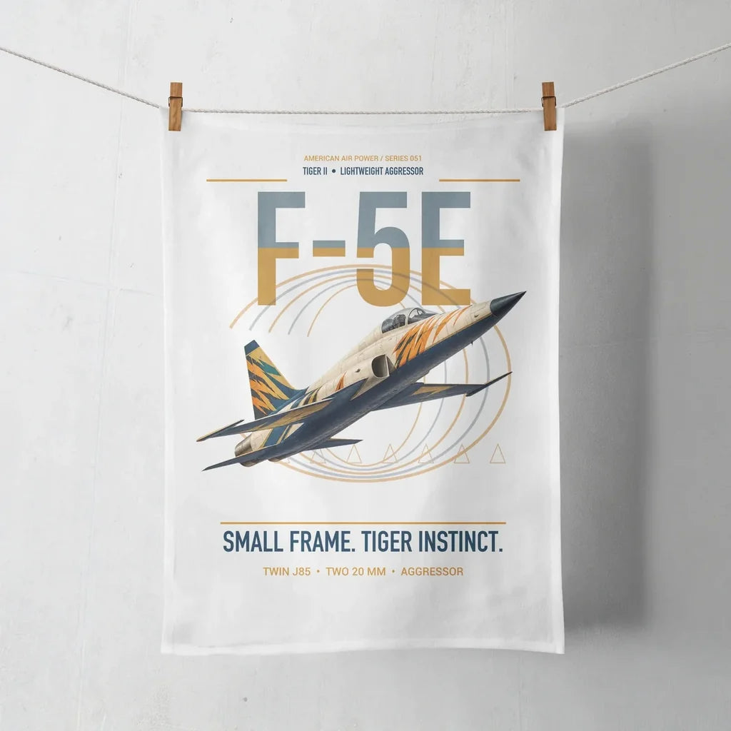 F-5E Tiger II design on white towel