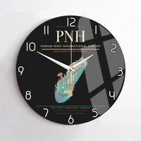 Thumbnail for Phnom Penh International Airport (PNH) design on black no frame wall clock