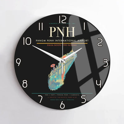 Phnom Penh International Airport (PNH) design on black no frame wall clock