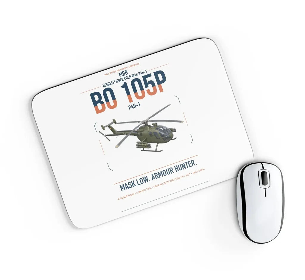 MBB BO 105P PAH-1 design on white rectangle mouse pad