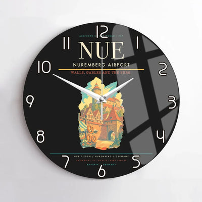 Nuremberg Airport (NUE) design on black no frame wall clock