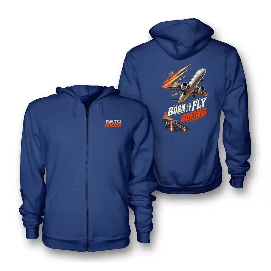 SIGNAL 609 - Born To Fly Boeing - Zipped Hoodie design on blue zipped hoodie