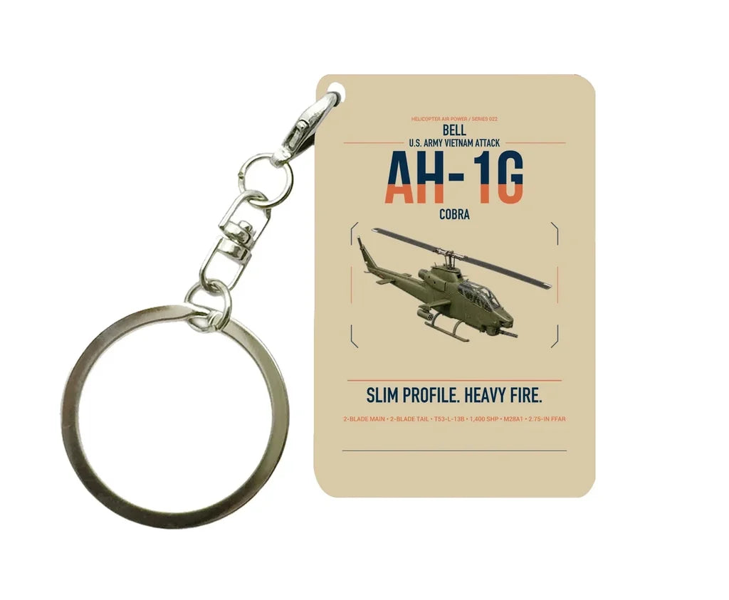 Bell AH-1G Cobra design on beige designed key chain, double-side print