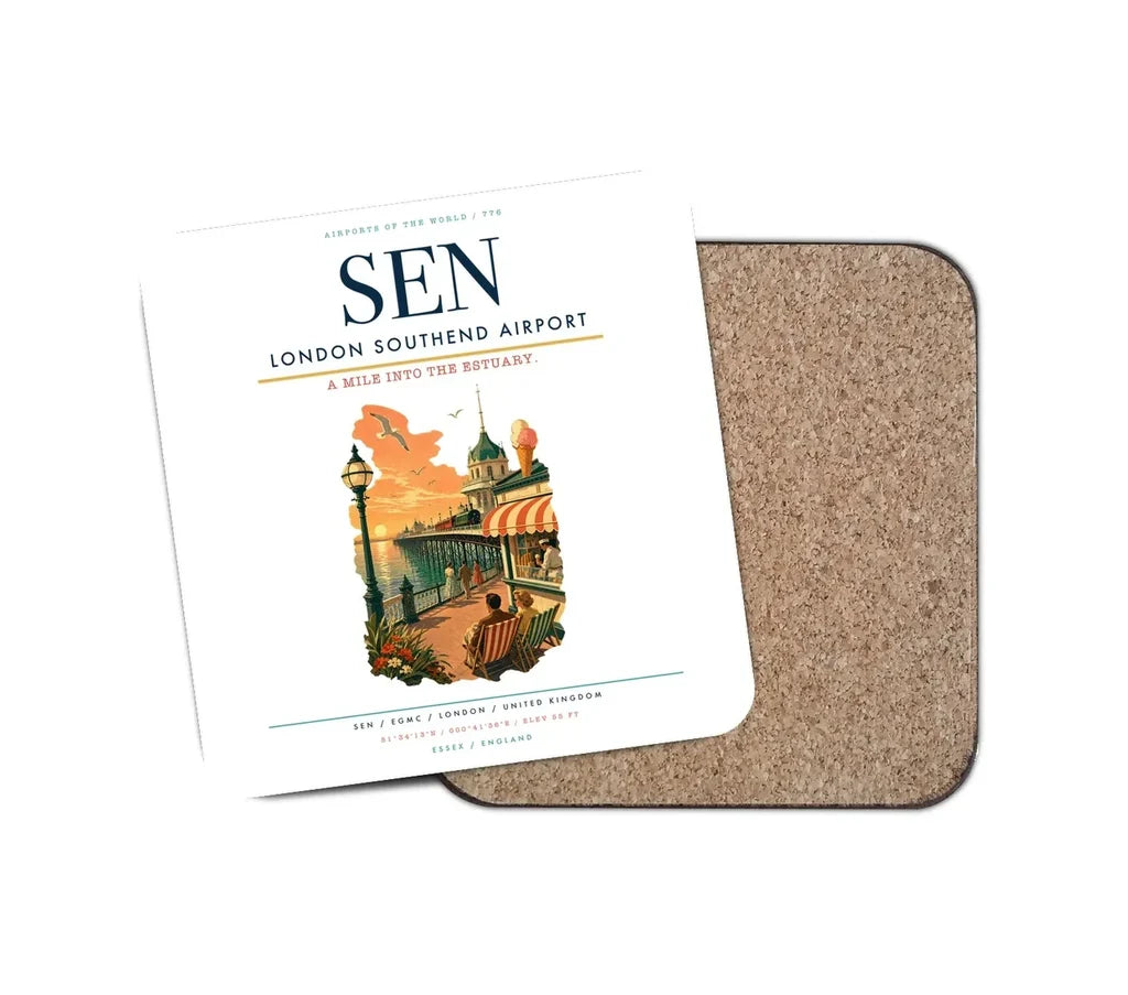 London Southend Airport (SEN) design on white 1 piece coaster