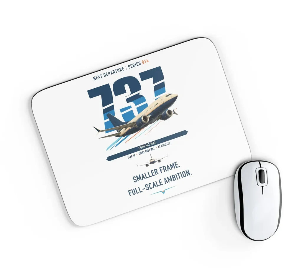 Boeing 737 MAX 7 design on white rectangle mouse pad