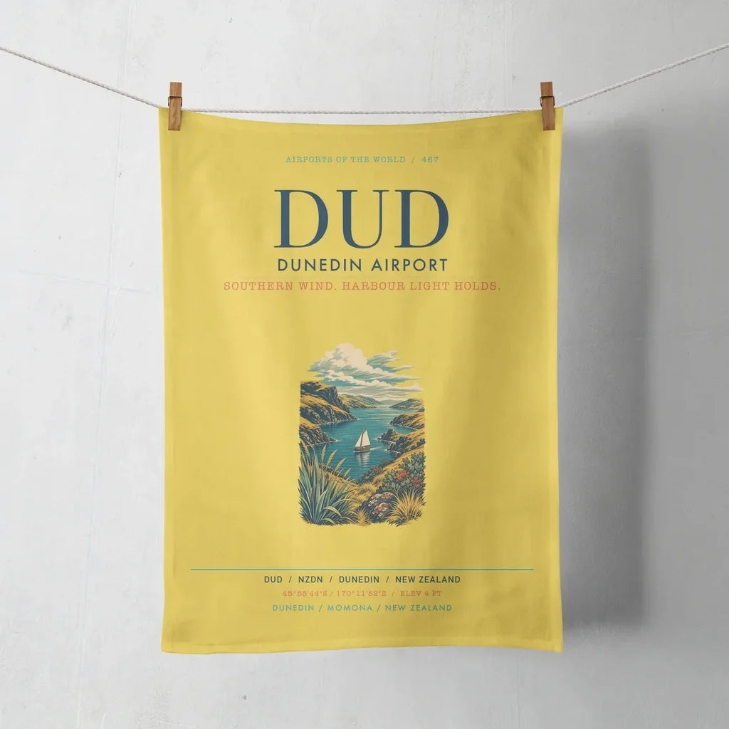 Dunedin Airport (DUD) design on yellow towel