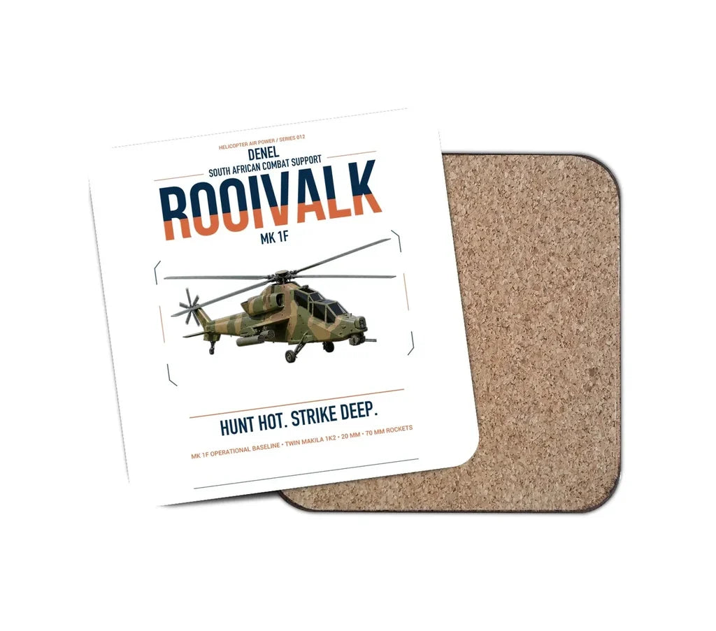 Denel Rooivalk Mk 1F design on white 1 piece coaster