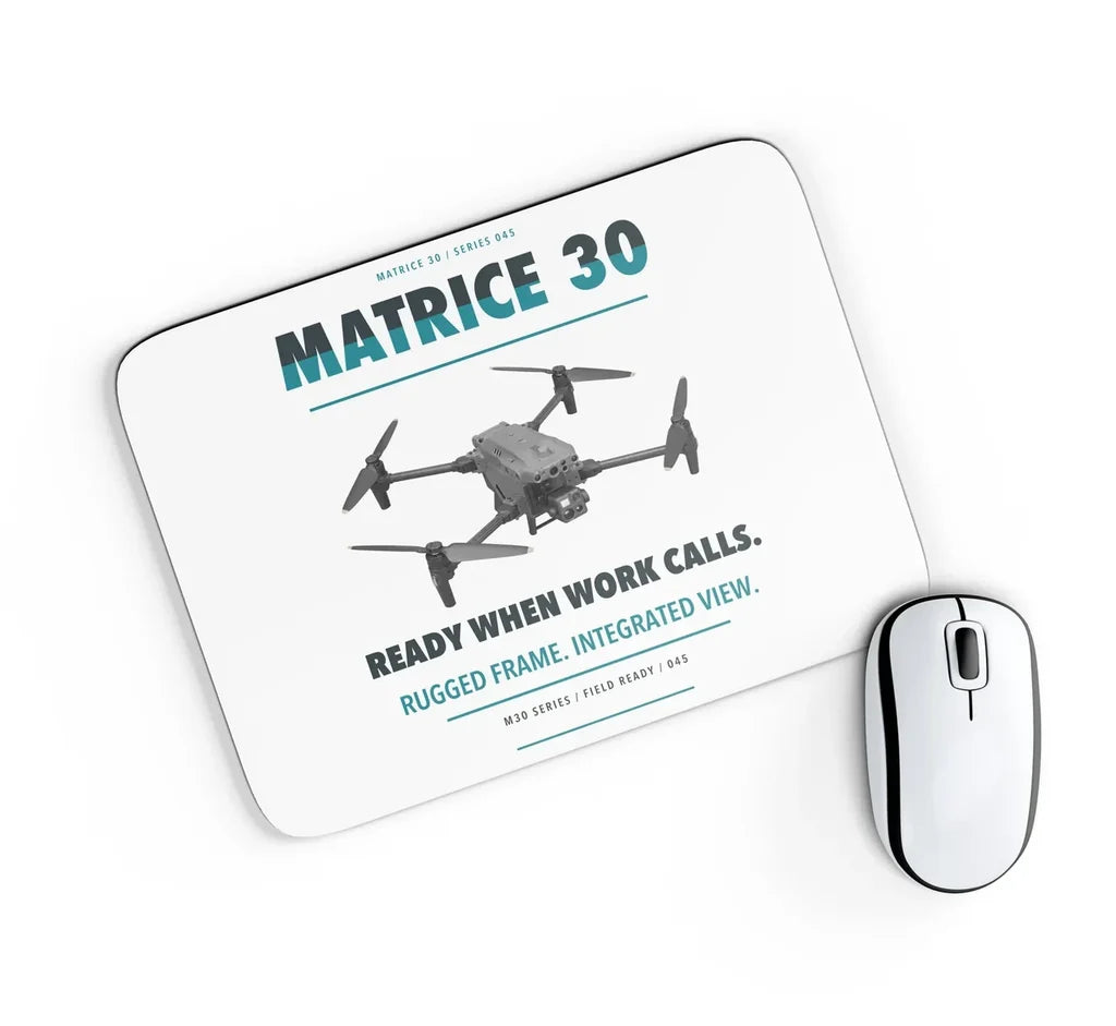 DJI Matrice 30 design on white rectangle mouse pad