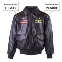 Thumbnail for Customisable Flag & Name with Leather Bomber Jacket - view 2