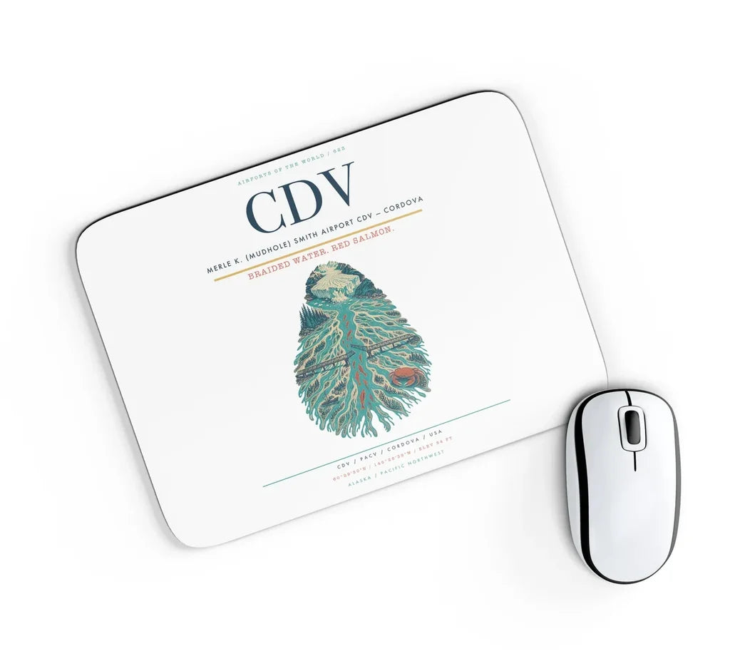 Merle K. (Mudhole) Smith Airport (CDV) design on white rectangle mouse pad