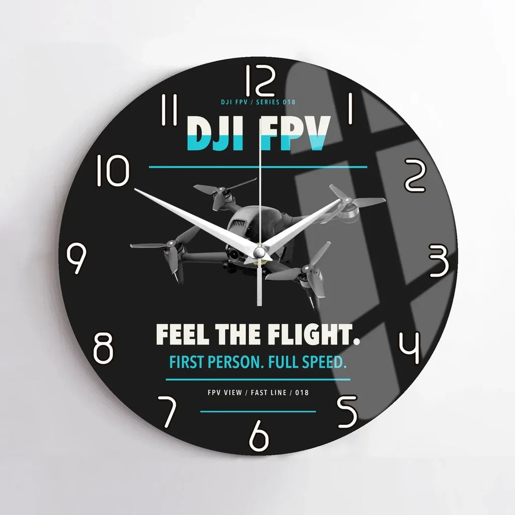 DJI FPV design on black no frame wall clock